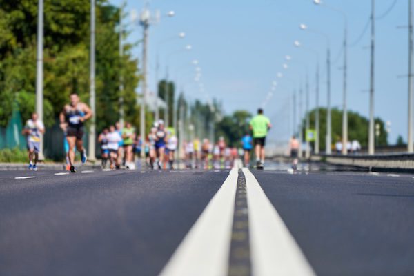 Runners on road.